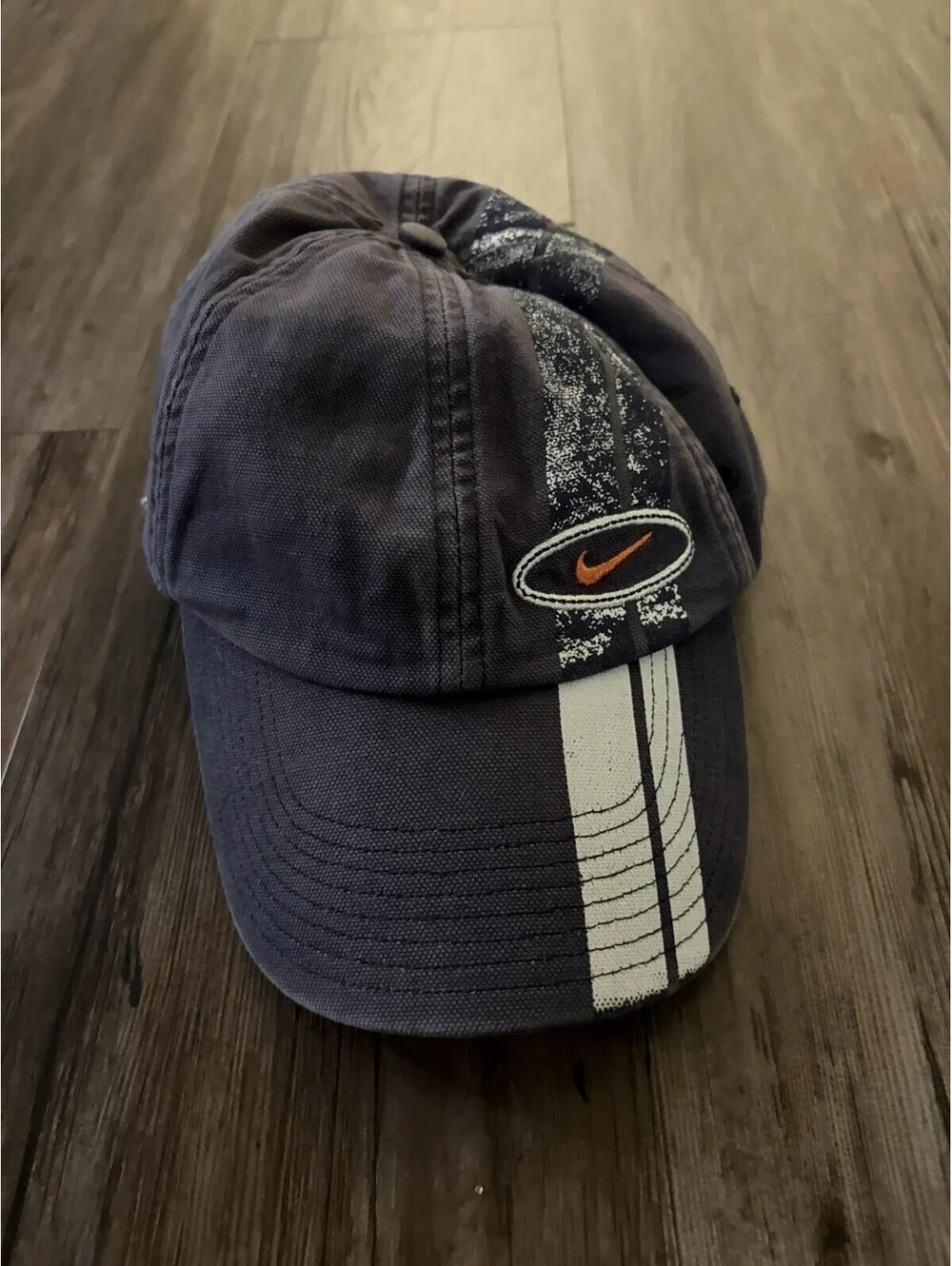 Vintage Y2k Nike Striped Faded Navy Orange Hat Silver Tab